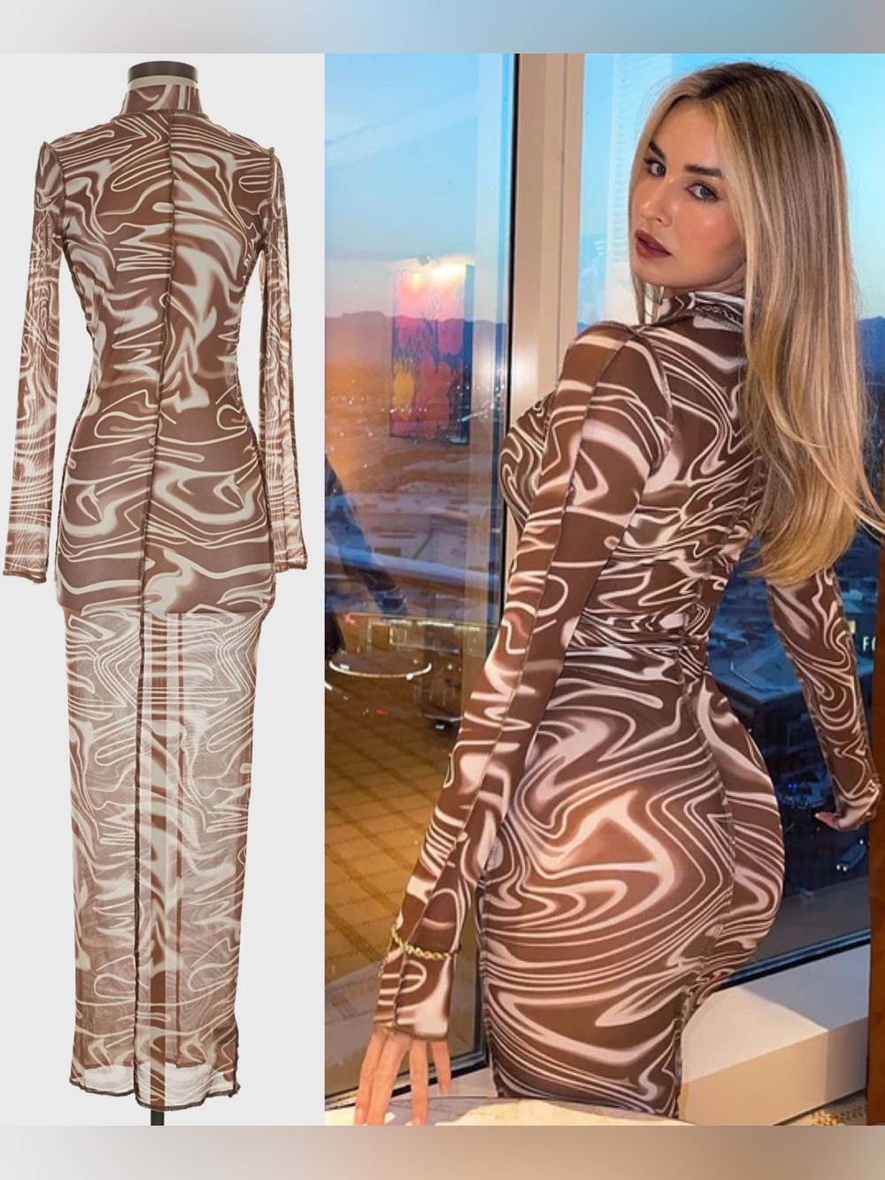 Fashion Nova Swirl My Way Mesh Maxi Dress S